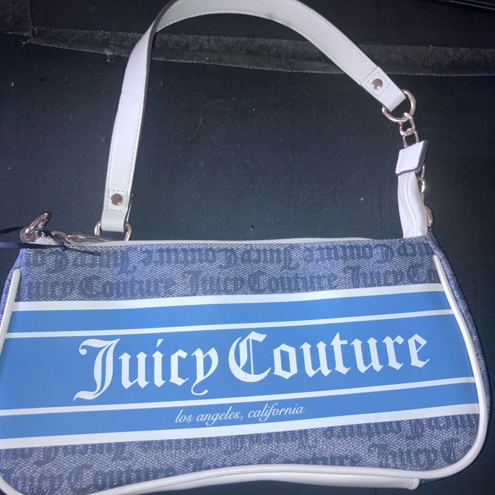 Juicy Couture Blue and White Shoulder Bag with Denim Aesthetic NWOT